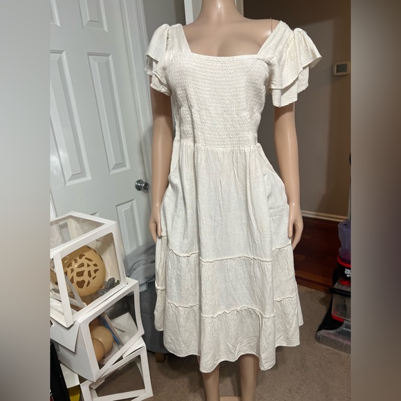 Mlle Gabrielle Dresses & Skirts - Mlle Gabrielle Cream Ruffle Midi Dress